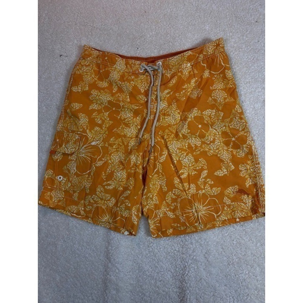 Tommy Bahama Swim Trunks Mens Large  Orange Tropical Floral Cargo Board‎ Shorts